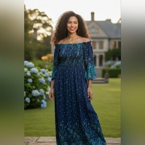 Ace Fashion Navy Floral Maxi Dress Wedding Guest Size XL